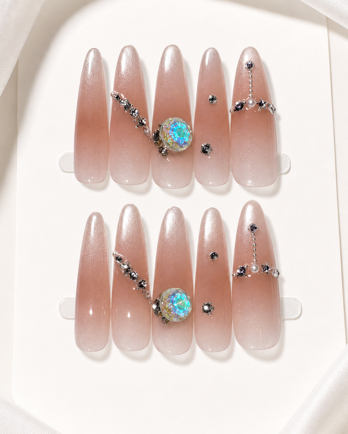 Opal Galaxy Press-On Nail Set flat lay display