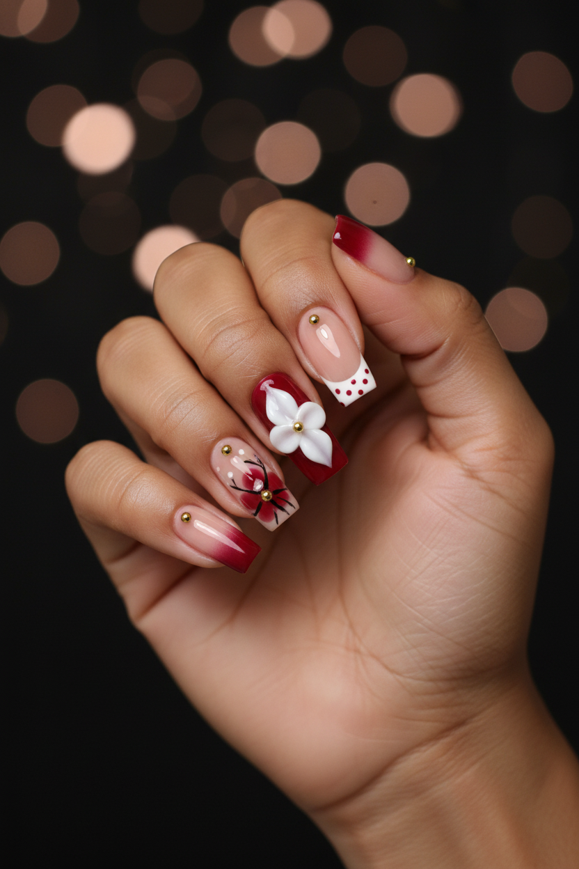 Crimson Bloom Press-On Nail Set