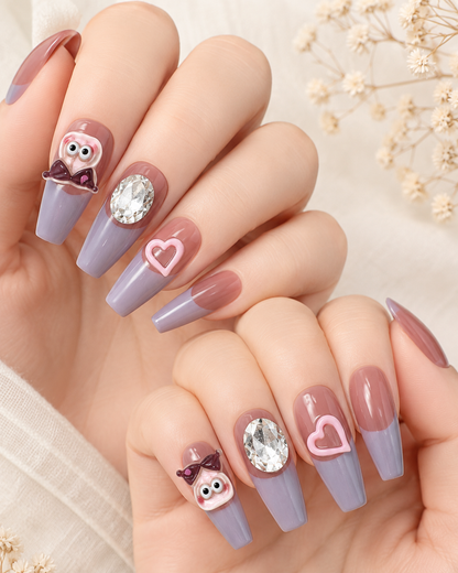 Snail & Gem Charm Press-On Nails — Handmade Jeweled Coffin Press-Ons