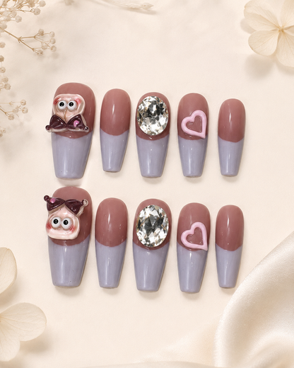 Snail & Gem Charm Press-On Nails — Handmade Jeweled Coffin Press-Ons