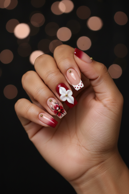 Crimson Bloom Press-On Nail Set
