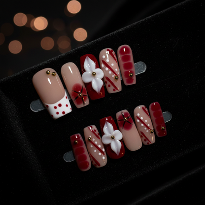 Crimson Bloom Press-On Nail Set