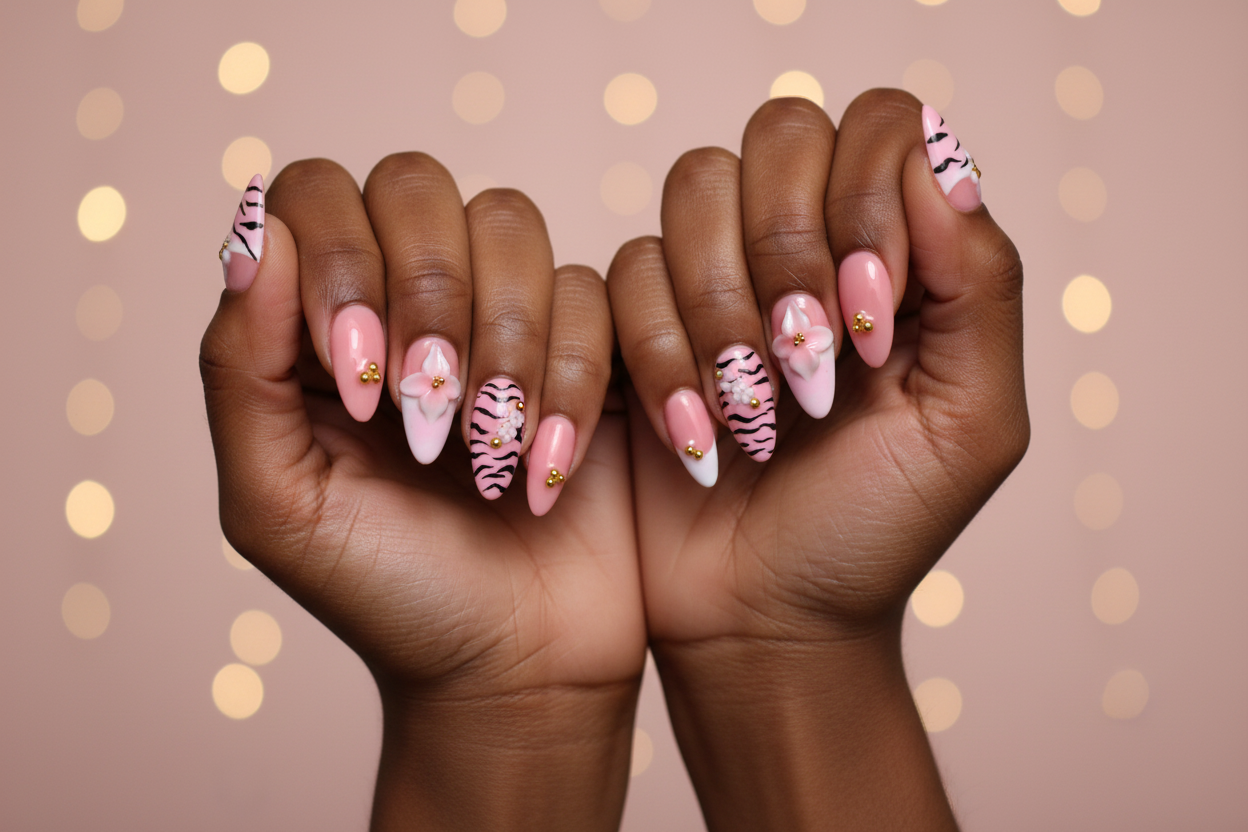 Pink Tiger Bloom Press-On Nail Set
