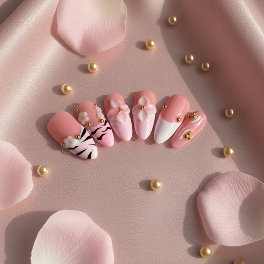 Pink Tiger Bloom Press-On Nail Set