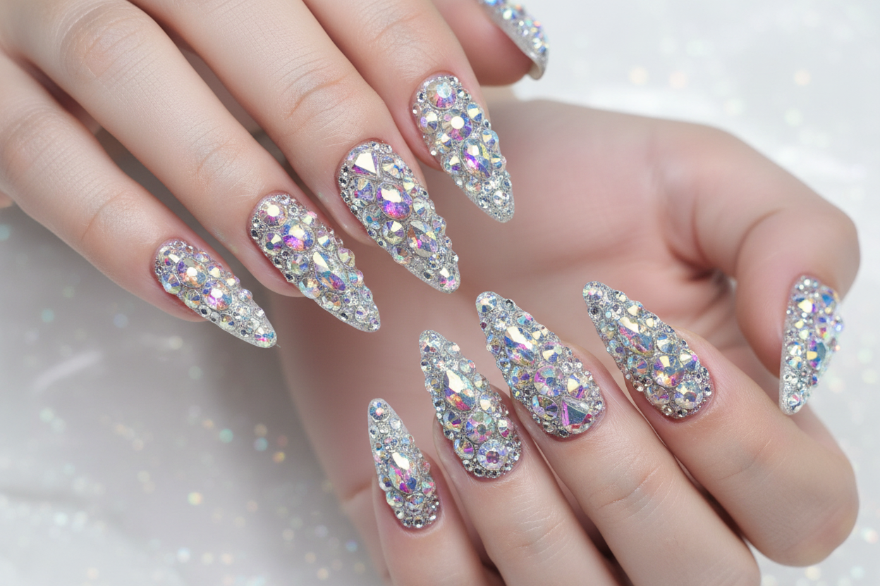 Press & Slay: Crystal Edition — Handmade Rhinestone Almond Nails