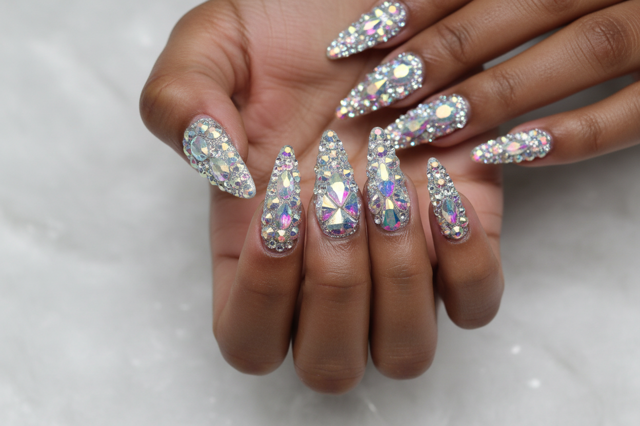 Press & Slay: Crystal Edition — Handmade Rhinestone Almond Nails