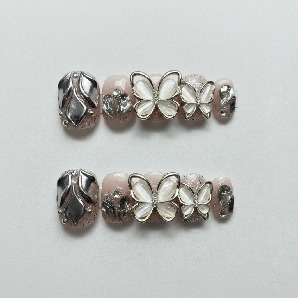 Silver Armor Press-On Nail Set
